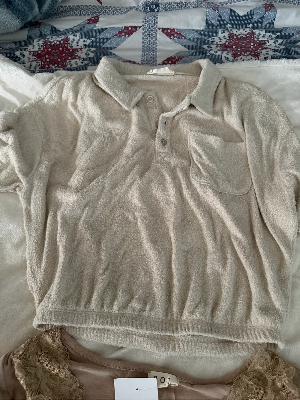 Altar'd State Beige Terry Polo Crop Top